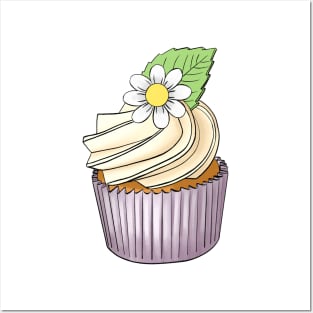 cupcake decorated with white flower, chamomile Posters and Art